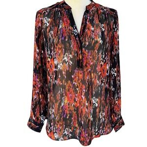 Peyton Jensen Women's Multicolor Semi-Sheer Blouse Sz XS Long Sleeve Henley Top.